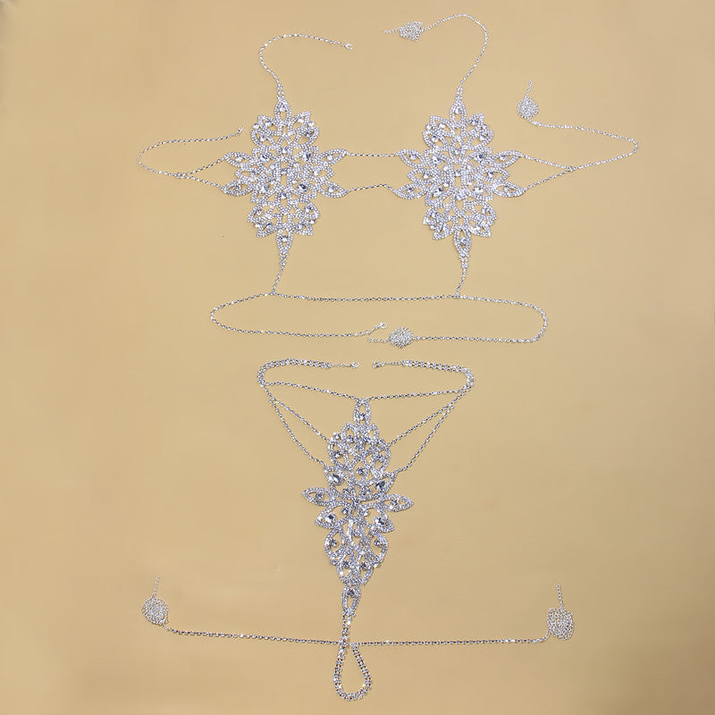 Sexy Bikini Body Chain Fashion Luxury Rhinestone Flower Body Chain Set