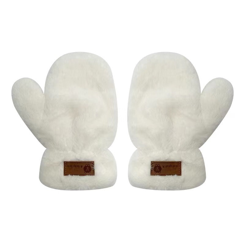 Fleece-lined Mittens Plush Autumn And Winter Warm Gloves