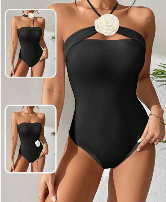 Solid Color Sexy Tight Halter One-piece Bikini Swimsuit