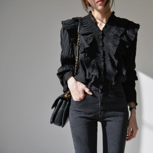 Women's Pleated Loose Temperament V-neck Shirt