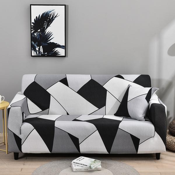 Black Square Black And White Gray Printed Sofa Cover