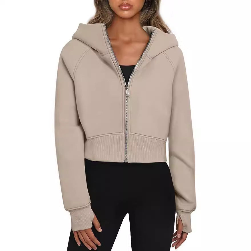 Lässige Reißverschluss mit Kapuzenpullover Sweatshirt Fleece Sport Cardigan Mode -Hoodies Short Tops Damenkleidung