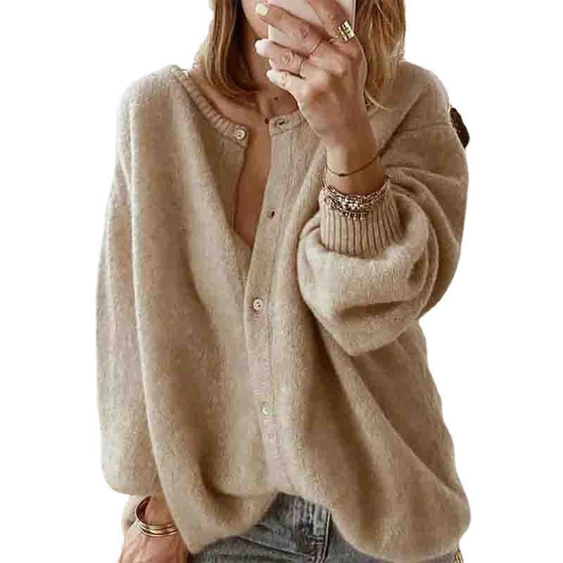 Long Sleeved Knitted Cardigan Sweater Lantern Sleeves