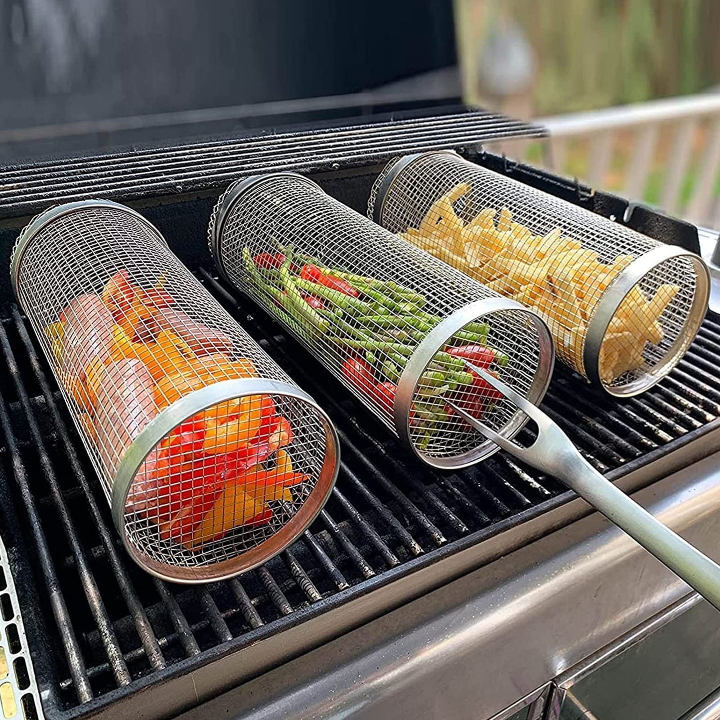 Rolling Grill Basket Metall BBQ Barbecue Basket Net Tragbare Outdoor Camping Barbecue Rack Küche Gadgets