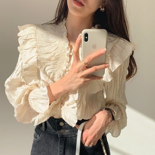 Women's Pleated Loose Temperament V-neck Shirt