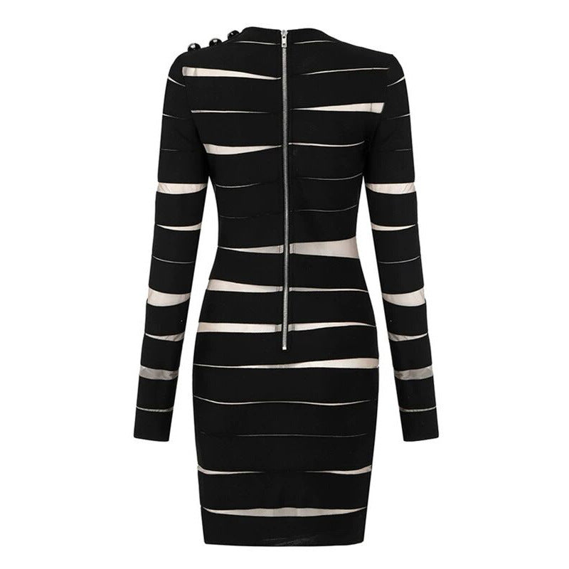 Irregular Layering Black Classic Long Sleeve Dress In Europe And America