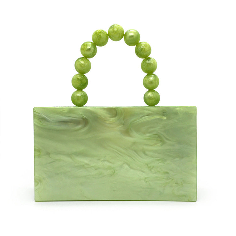 Sac de soirée en acrylique vert poignée en perle petit sac carré sac de robe de femme portable