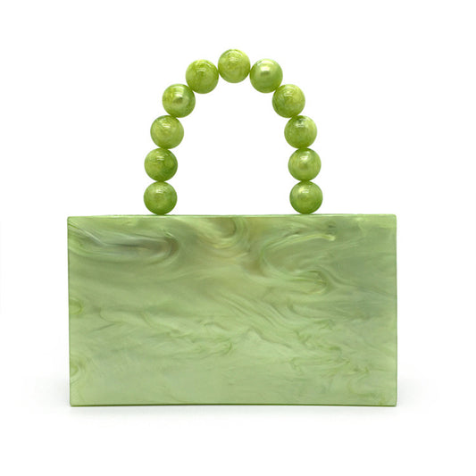 Green Acrylic Evening Bag Beaded Handle Small Square Bag Portable Women's Dress Bag