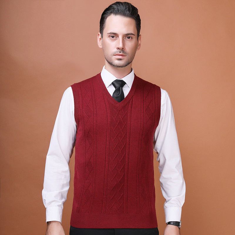 Men's Wool Vest V-Neck Vest Sleeveless Waistcoat