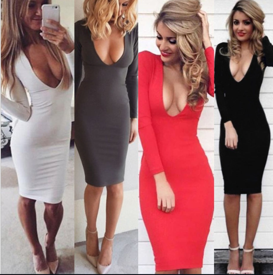 V-neck tight-fitting hip dress