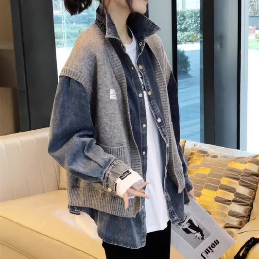 Denim Two-piece Suit Coat For Women