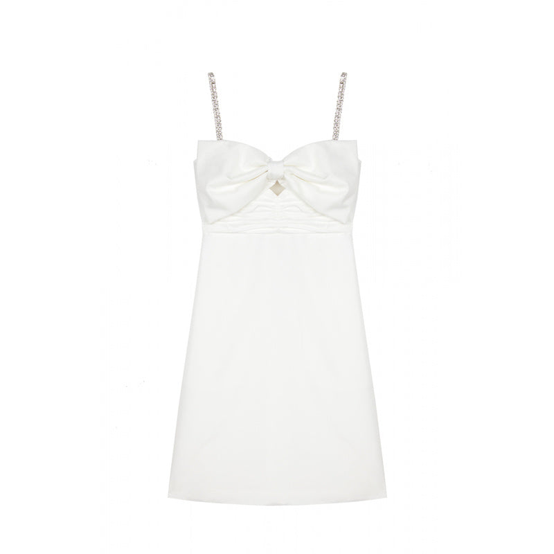 Bowknot White Tube Top Diamond Suspender Dress