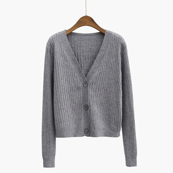 V-neck knitted cardigan jacket