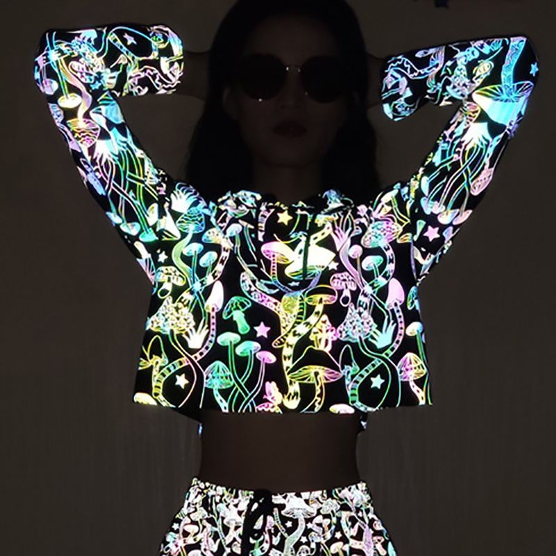 New Mushroom Reflective Hoodies Women