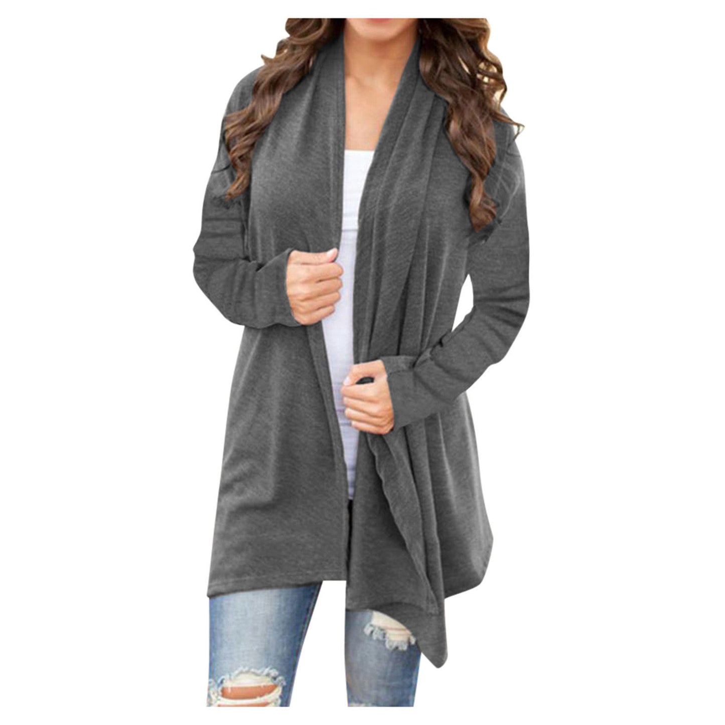 New Solid Color Long Sleeve Cardigan Jacket Long