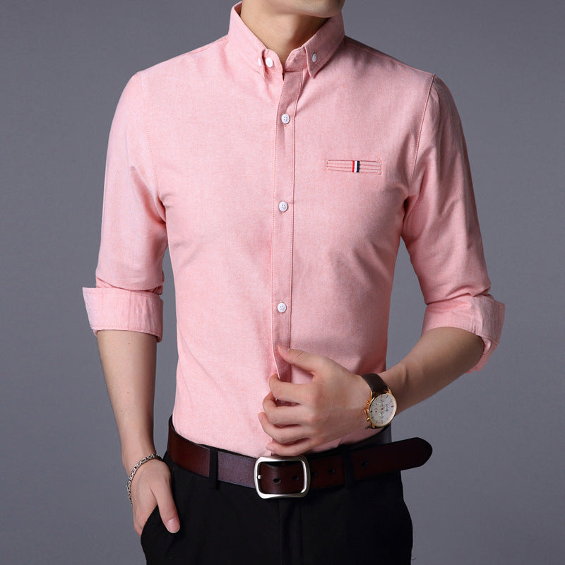 Slim-fit Lapel Long-sleeved Men's Solid Color Shirt