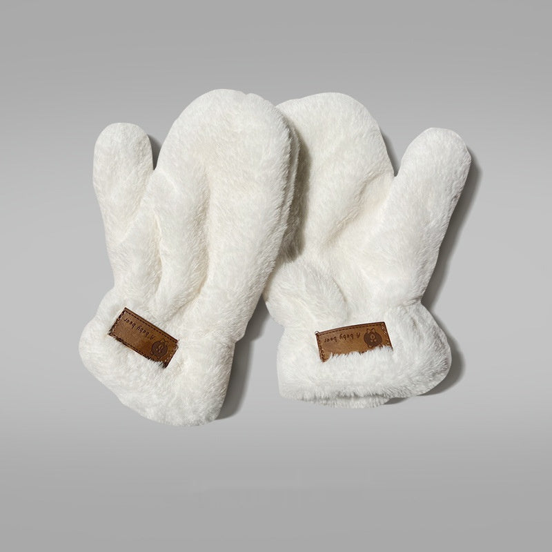 Fleece-lined Mittens Plush Autumn And Winter Warm Gloves