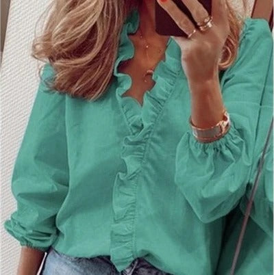 Ruffled Sleeveless Slim Print Shirt Women