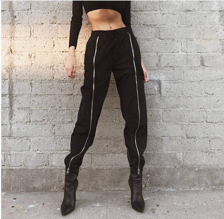 Women's new high waist zipper stitching loose casual pants female harem pants