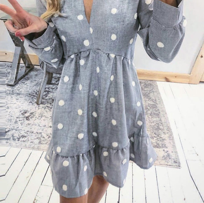 Printed V-neck long sleeve dress