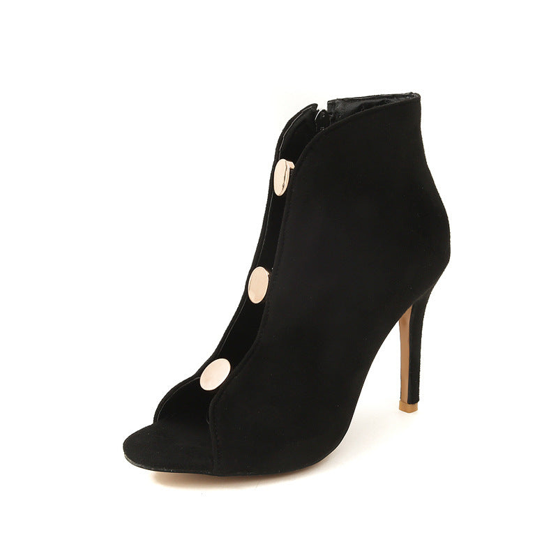 Metal high-heeled large suede high-top shoes