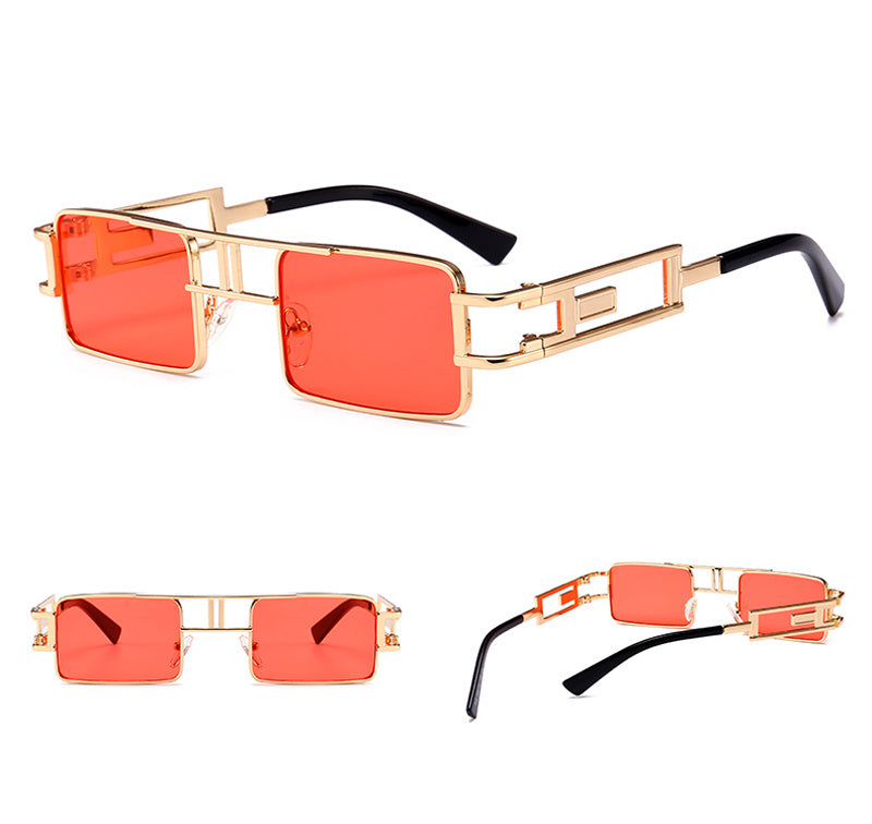 mens rectangular sunglasses steampunk men metal frame gold black red flat top square sun glasses for women