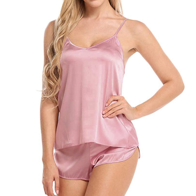 Suspender Vest Sleeveless Shorts Sexy Satin Pajamas Suit