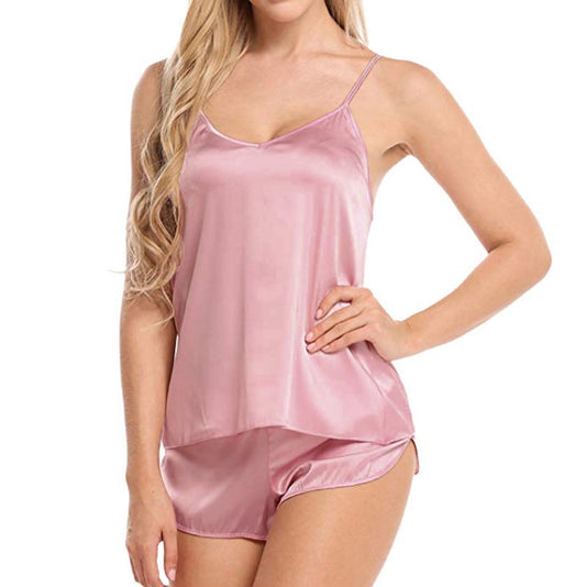 Suspender Vest Sleeveless Shorts Sexy Satin Pajamas Suit