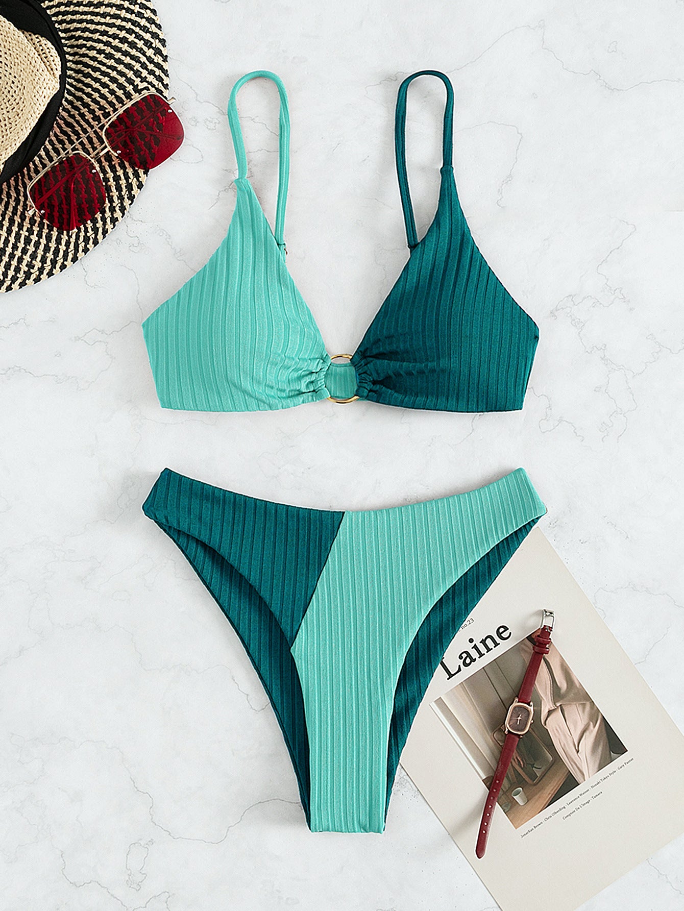 Solid Color Stitching Bikini