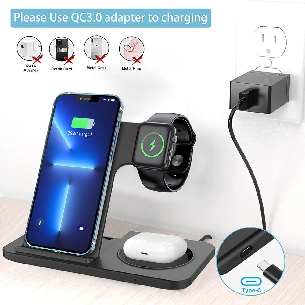 Foldable 15W Three In One Wireless Fast Charging Charger