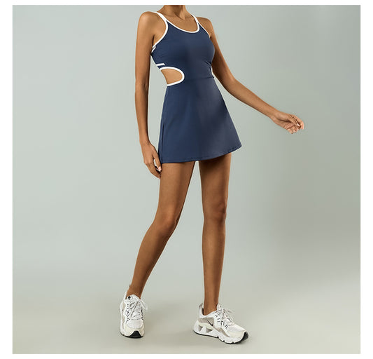 Abito sportivo da donna con imbottitura toracica, gonna da tennis anti-esposizione elastica alta