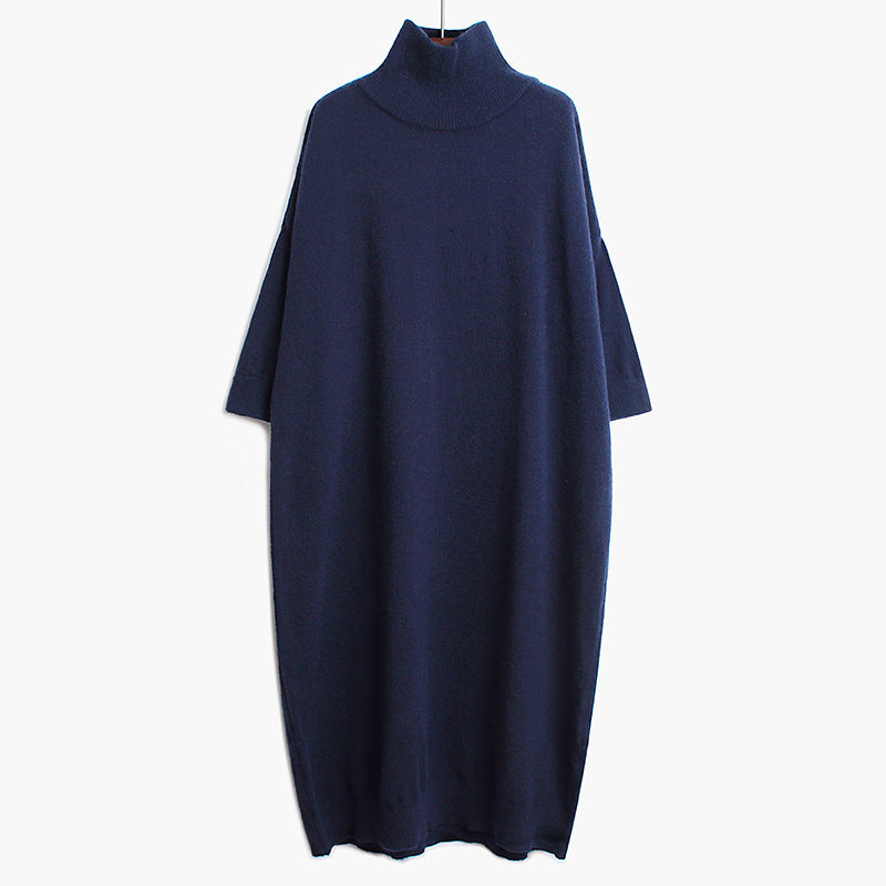 High neck long sweater women dress