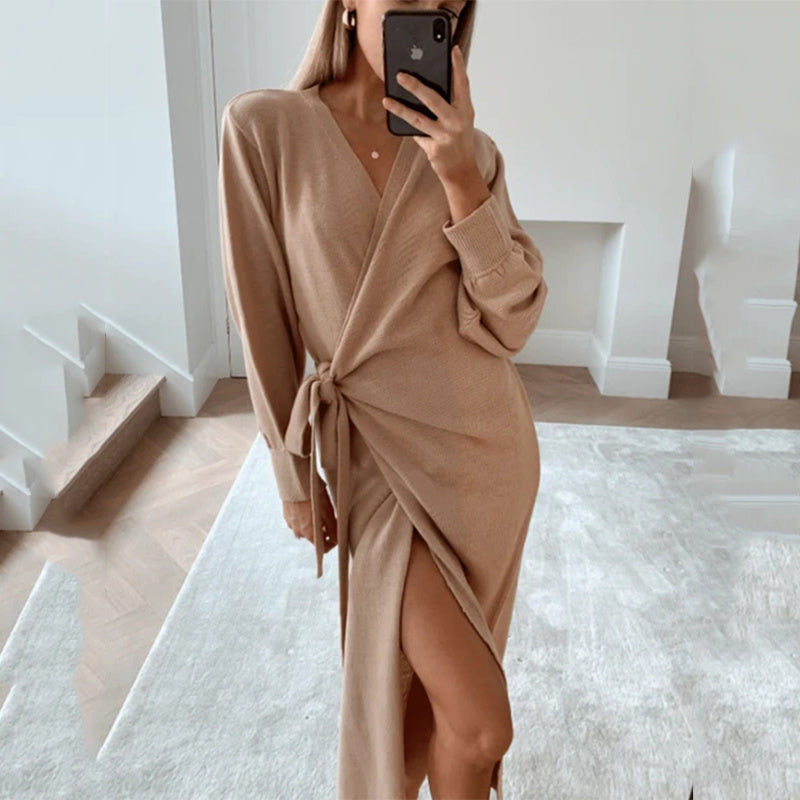 V-neck sweater dress women