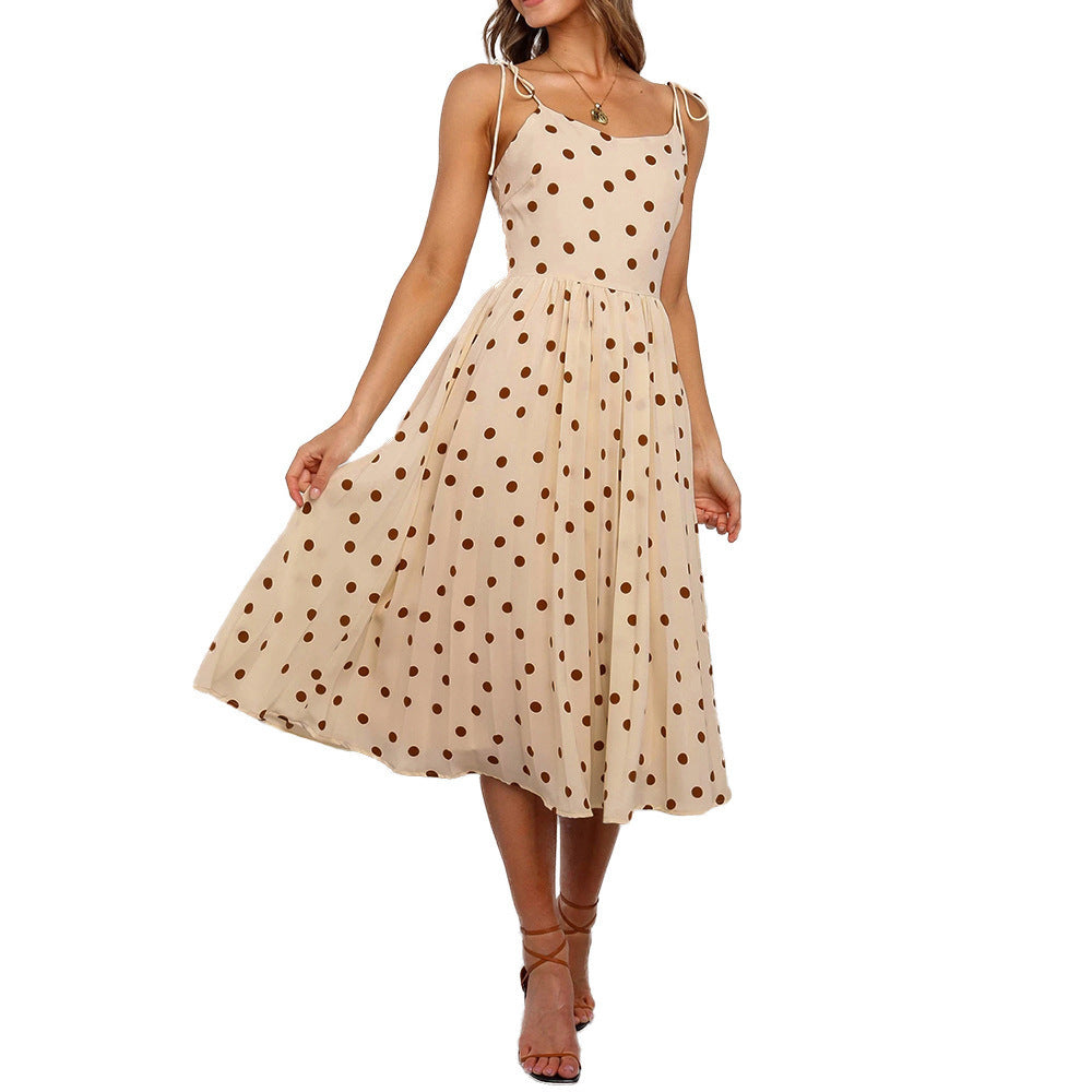 V-neck strapless polka dot dress