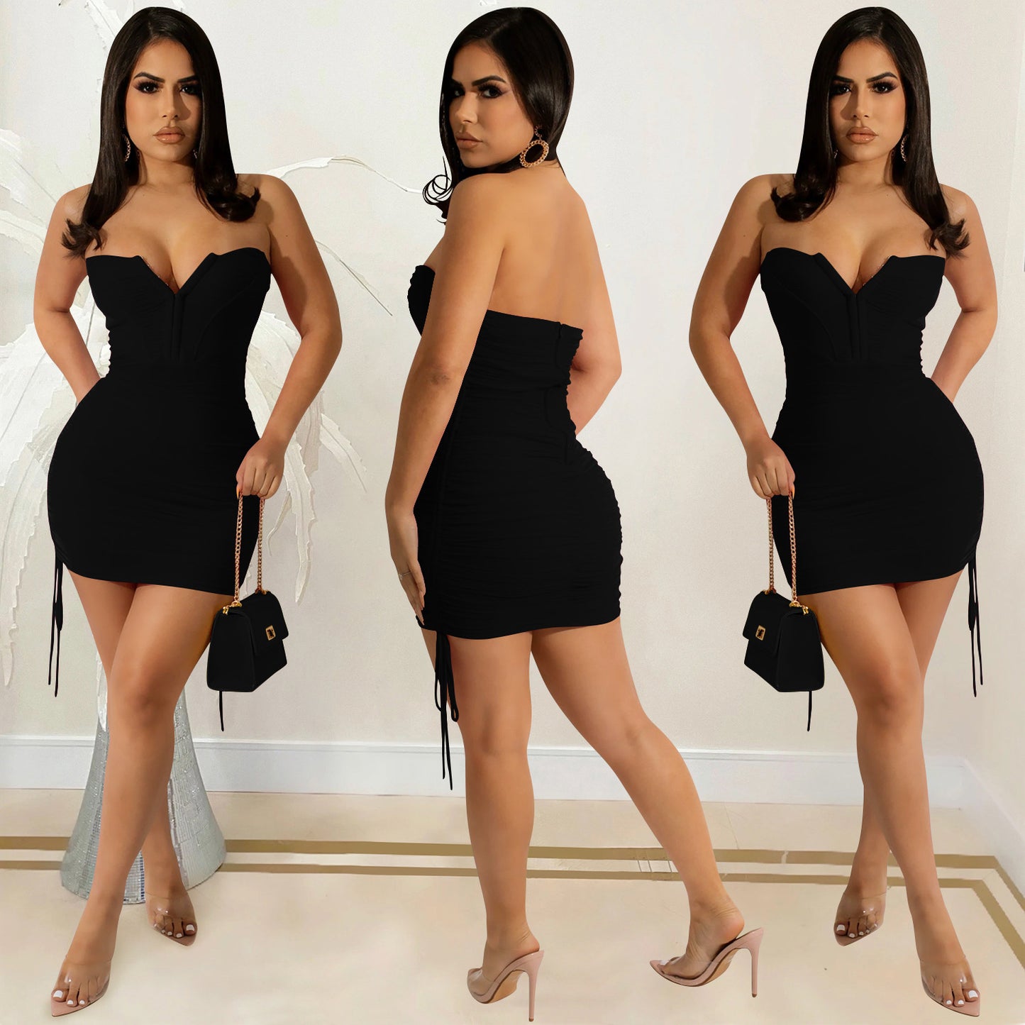 European And American Fashion Solid Color  Tight Tube Top  Back Dress