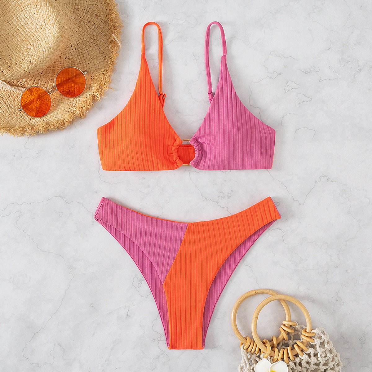 Solid Color Stitching Bikini