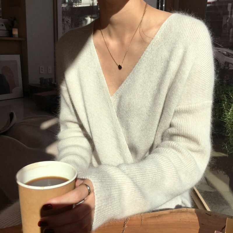 Sweater Dress Women Fashion Office Lady V Neck Knitted