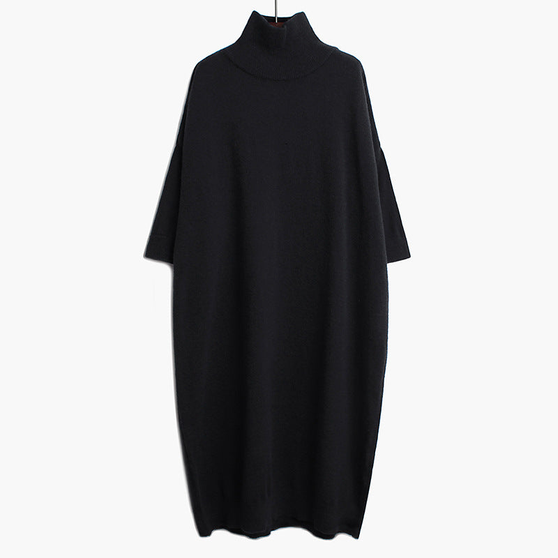 High neck long sweater women dress