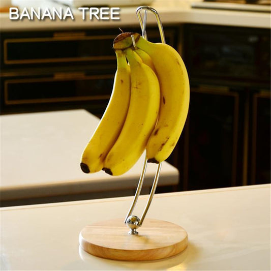 Kitchen Iron Solid Wood Base Banana Rack