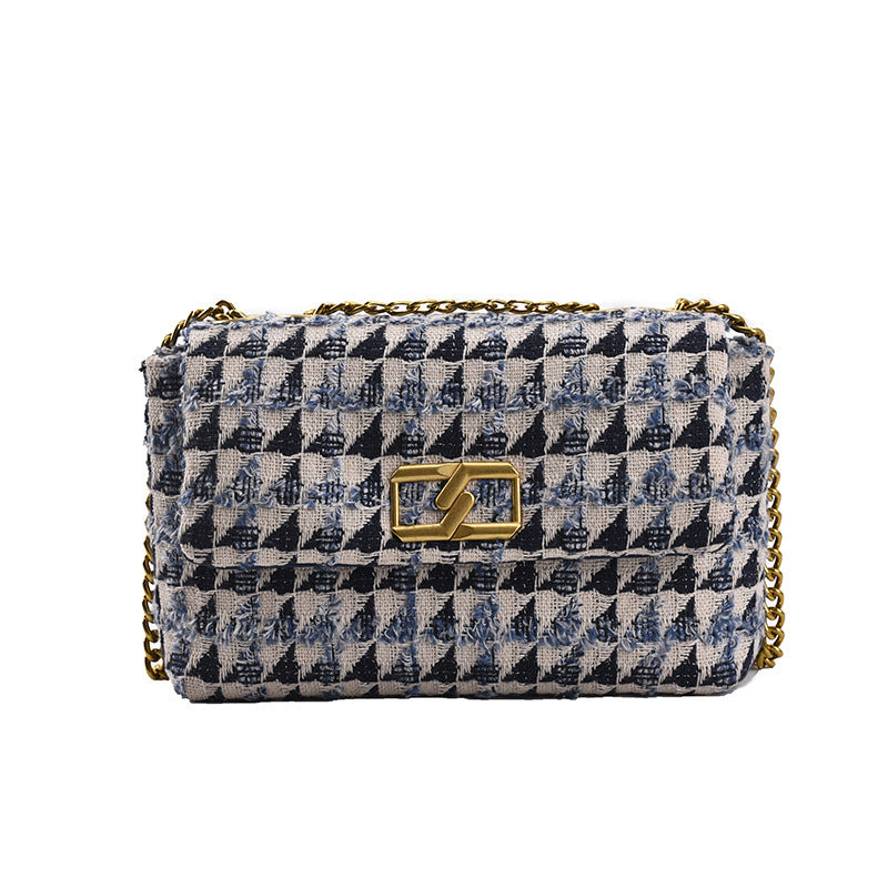 New Houndstooth Check Chain Woolen Retro Flap Crossbody Bag