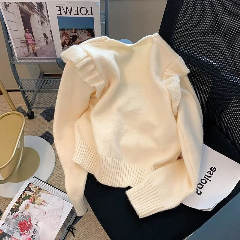 Women Fashion Square Neck Ruffled Sweater