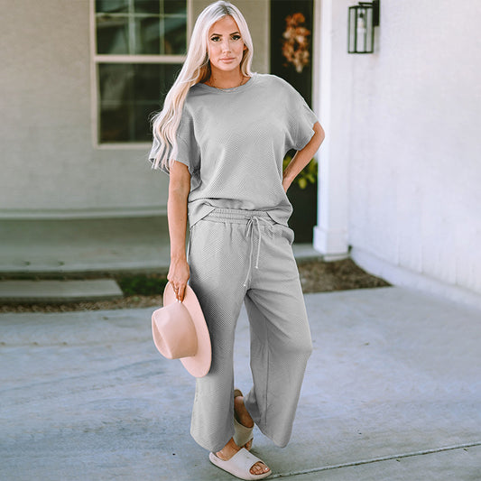 Loose Short Sleeve Trousers Suit Women