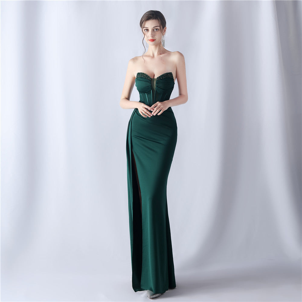 Shaping Fishbone Waist-tight Heavy Industry Beads High-end Evening Dress