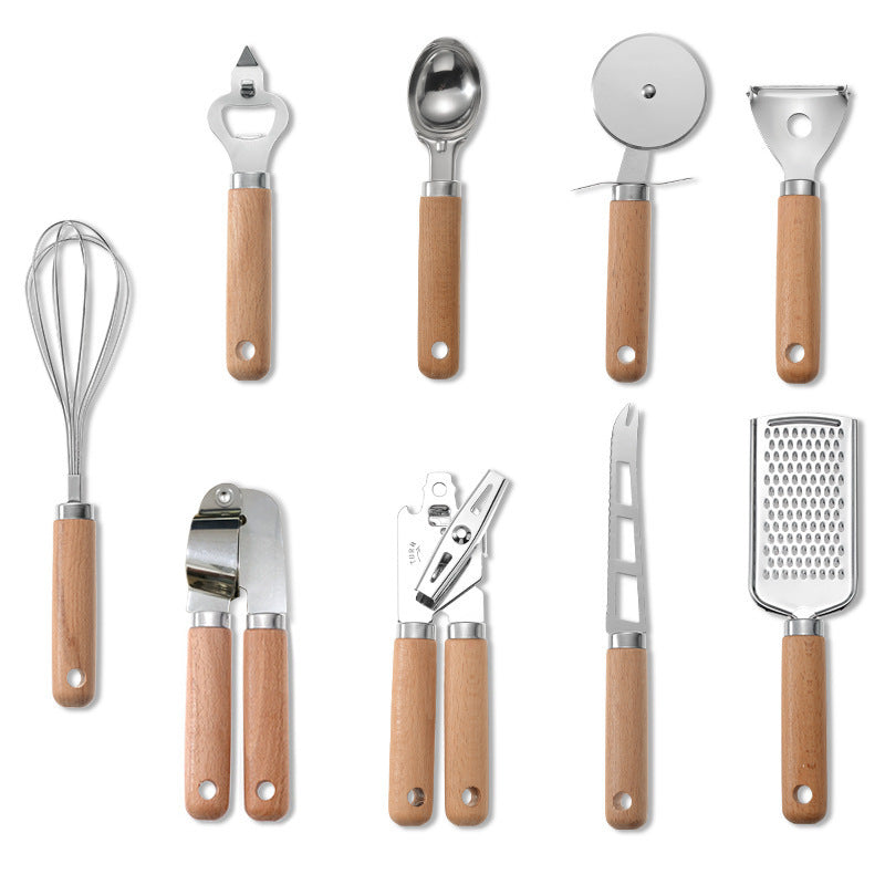 Set di utensili da cucina con manico in legno