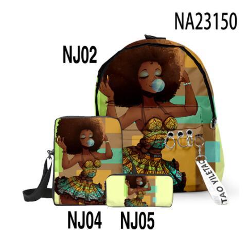 Fashion Print Girl Backpack Pen Bag Messenger Three-piece Suit