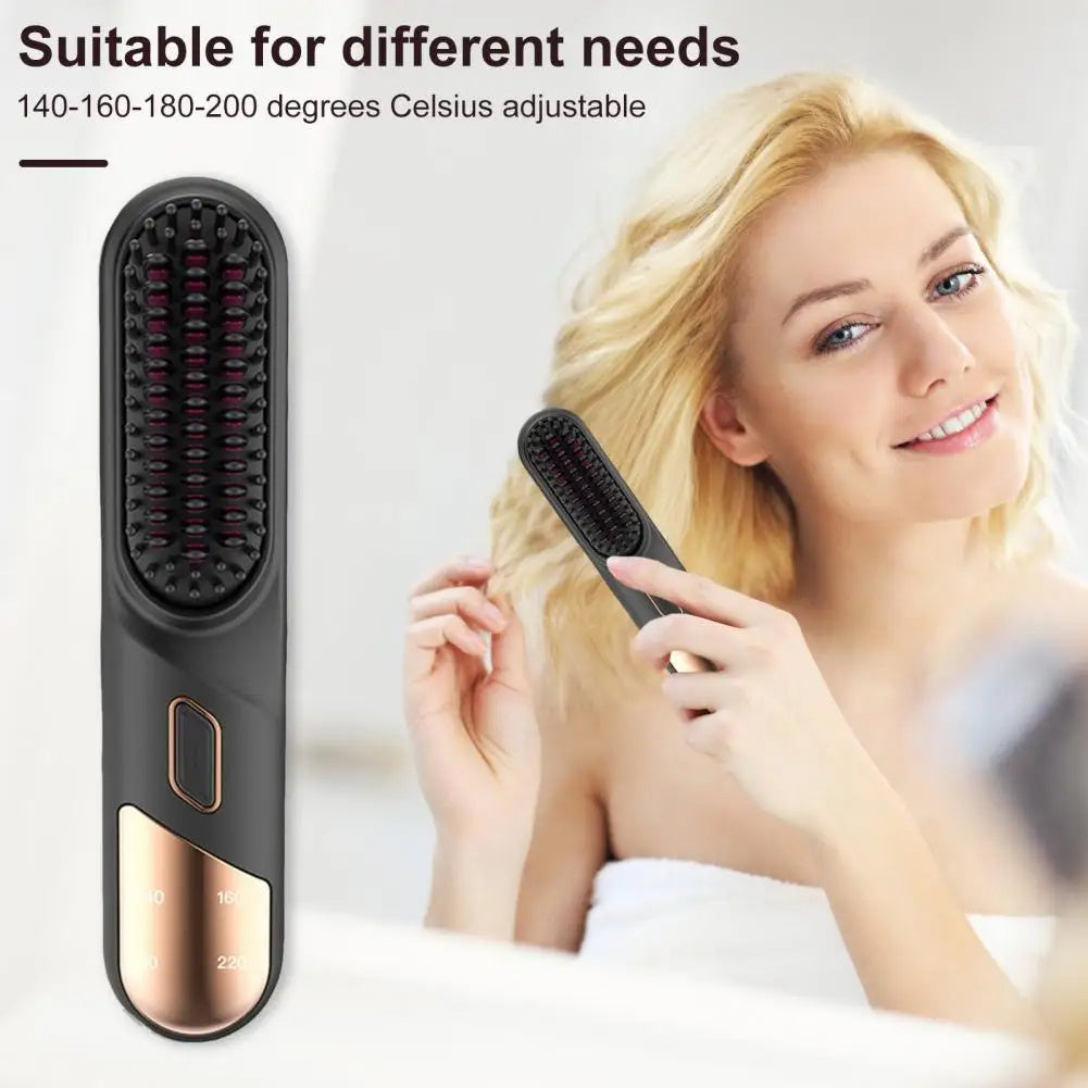 Brosse de lisseur sans fil de cheveux secs humides avec des ions négatifs de chauffage rapide pour les cheveux bouclés duveteux pour électrique