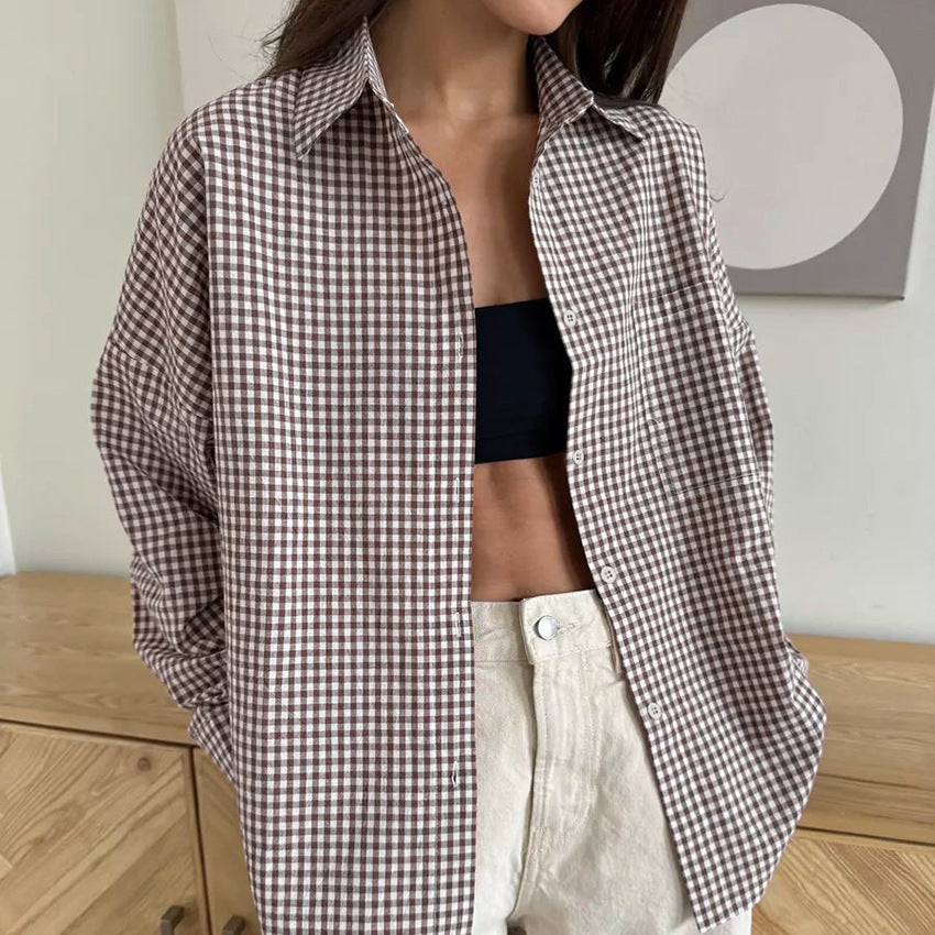 Pure Cotton Plaid Simple Loose Women's Fashion Shirt