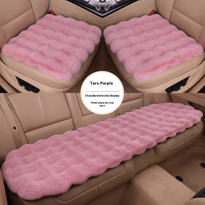 Car Cushion Winter Bubble Velvet Rabbit Plush Three-piece Set Without Backrest