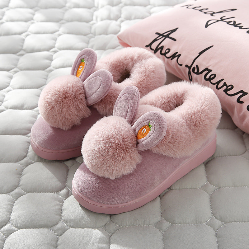 Cute Rabbit Ears Slippers For Women Winter