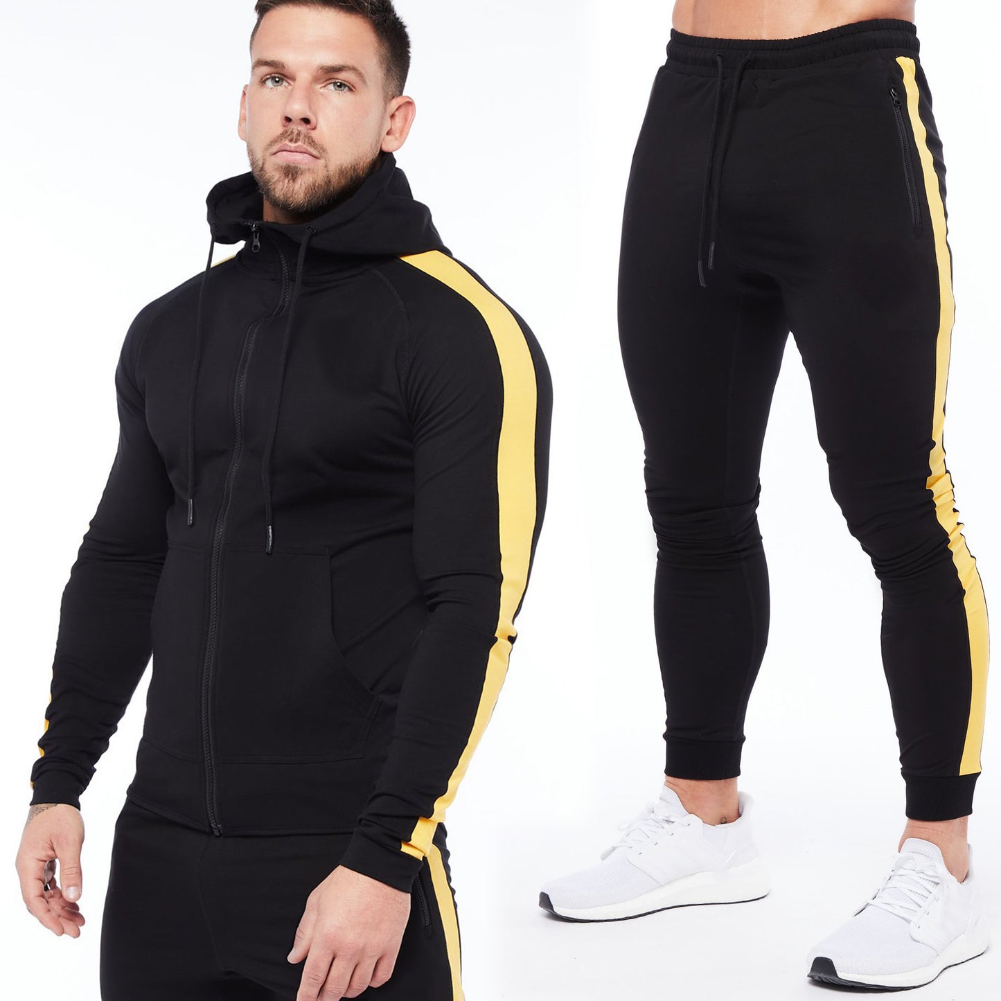 Men's Fashion Simple Zipper Sweatshirt Pants Two-piece Set